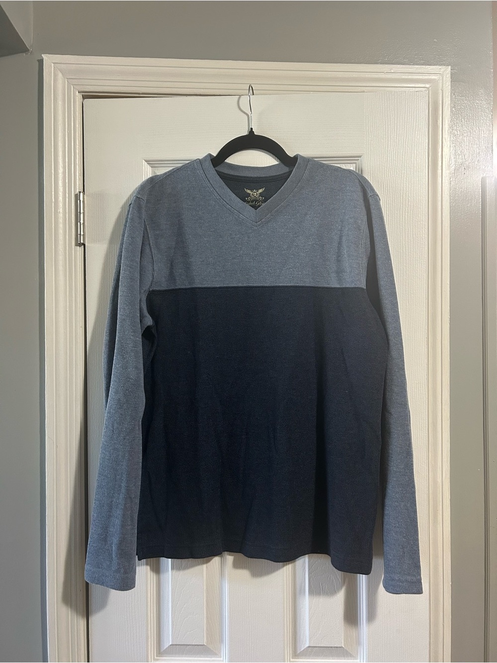 Faded Glory Two-Tone V-Neck Sweater in Light Blue and Navy
